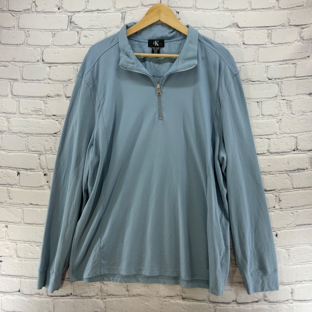 Calvin Klein Pullover Light Blue 1/4 Zip Mens Sz XXL Top Long Sleeve Shirt